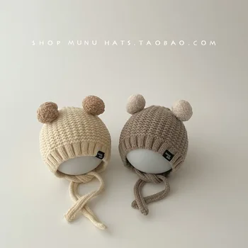 תינוק כובע הסתיו והחורף מעובה כובע צמר קוריאני גרסת תוספות חמוד התינוק חם סרוג כובע מגן אוזניים Baotou הכובע