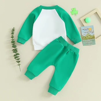 תינוקת פעוטה פטריק הקדוש של יום תלבושות שרוול ארוך חולצות קשת תלתן החולצה עם מכנסיים ירוקים להגדיר 2Pcs